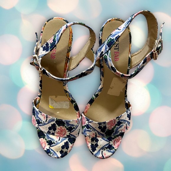 Just Fab Women’s Blue Pink Platform High Heel Floral Wedges Shoes Size 7.5 - Picture 6 of 7